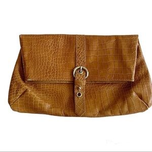 Cecconi P Carmel Croco Embossed Italian Leather Clutch Wristlet Vintage